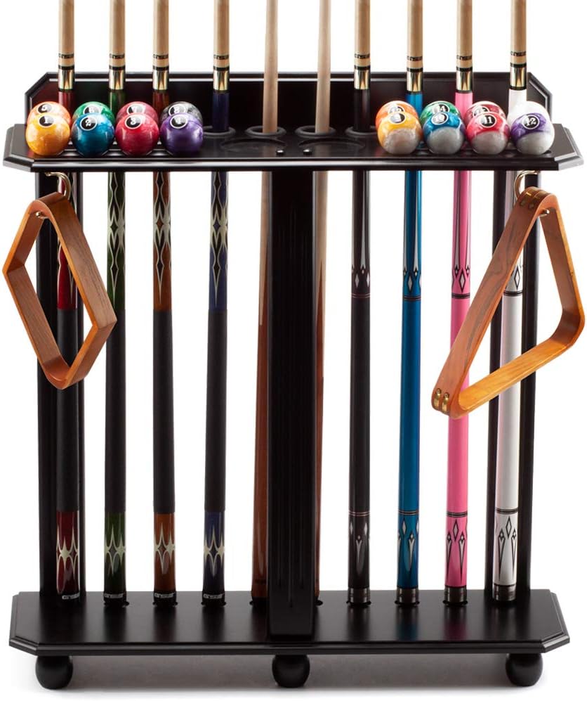 GSE Games & Sports Expert Floor Stand Billiard Pool Cue Racks. Holds 10 Pool Cues and Full Set of Pool Balls