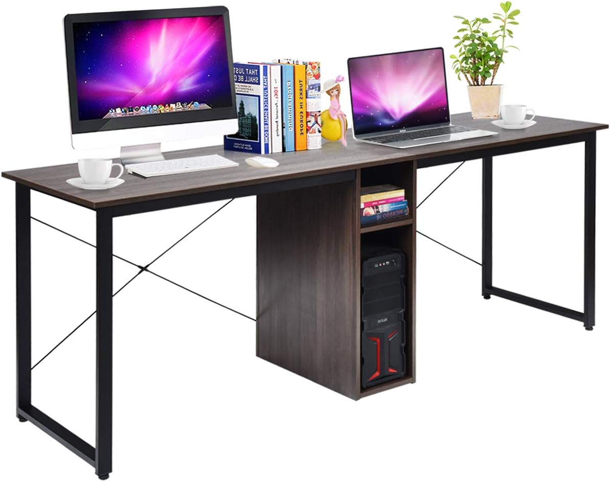 Tangkula 2 Person Computer Desk, 79 Inch Double Workstation Desk with Storage Cubes and Adjustable Foot Pads, Extra Large & Sturdy Writing Table for Home and Office (Black)