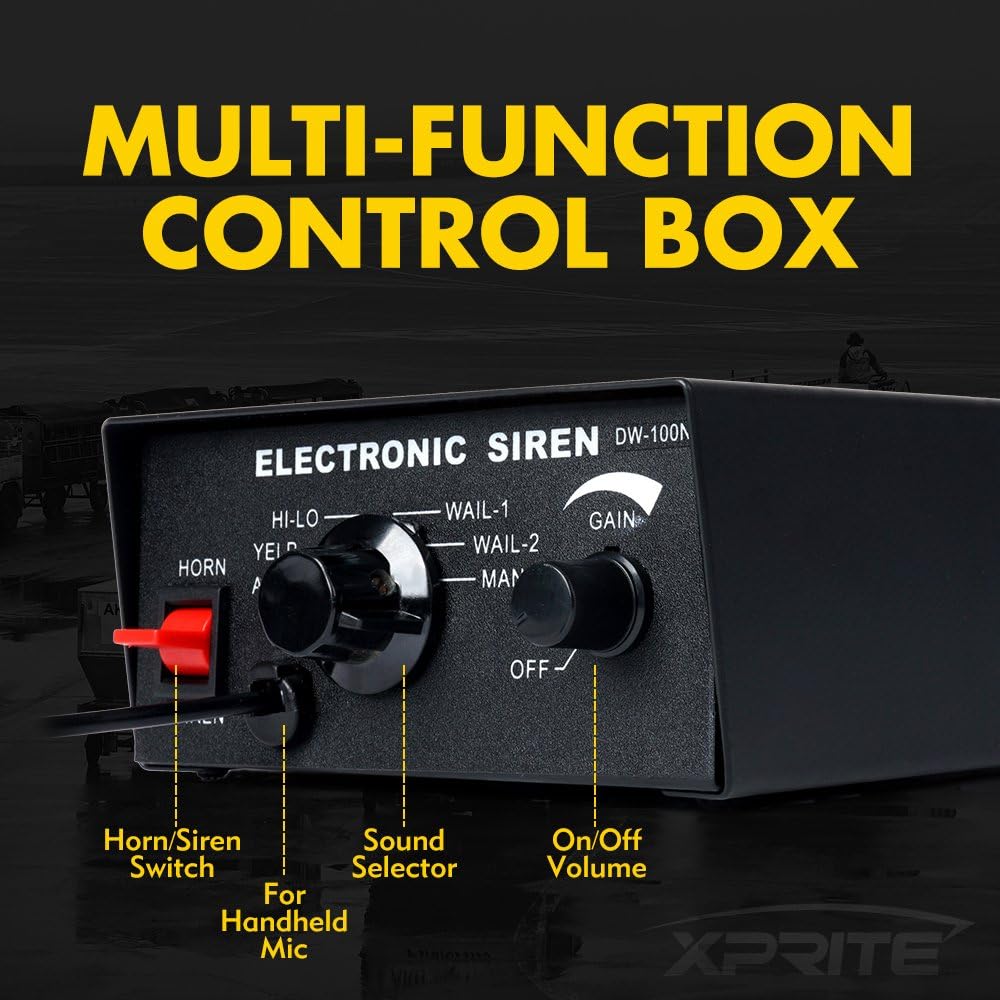 Xprite 12V 100W Slim Warning Speaker 7 Tone Police Siren PA System Set w/Handheld Microphone for Emergency Vehicles Pack of 2