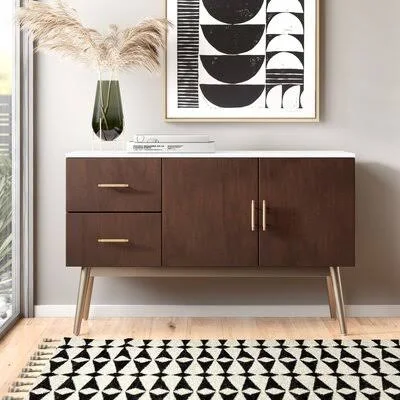 Staci 47.25x22 Wide 2 Drawer Buffet Table Color: Walnut/White