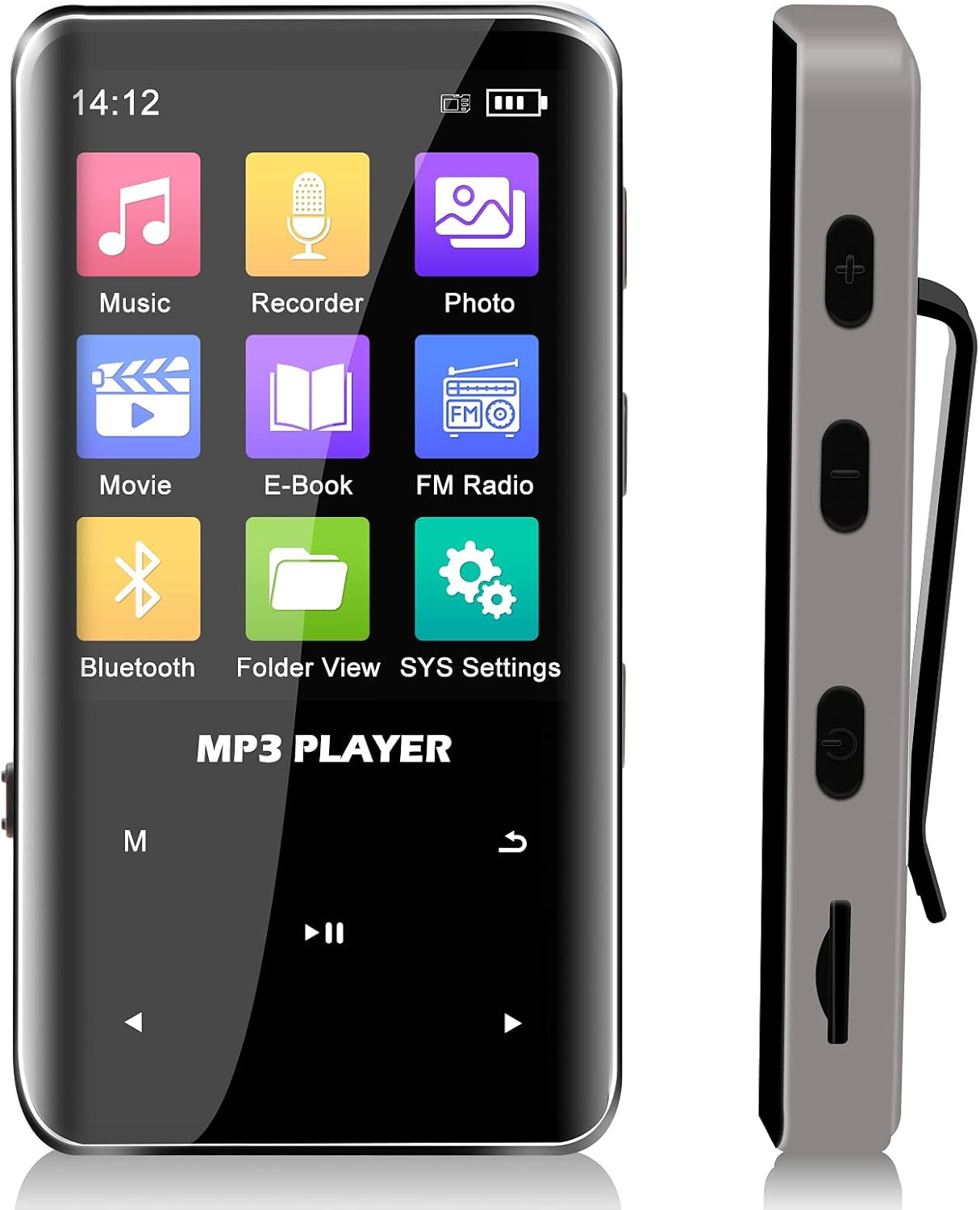 Portable Bluetooth MP3 Player with Clip - Wireless Mini Digital HiFi Lossless Sound Music Players with 2.4 '' Screen, Wearable Small Black Walkman Audio Player with 32GB Memory for Sport and Running Pack of 2