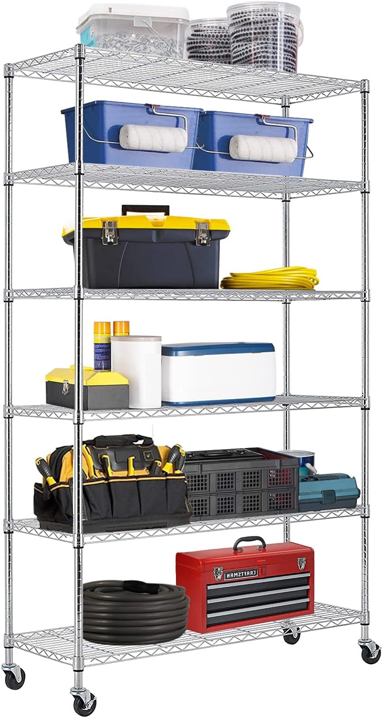 Storage Shelves 2100Lbs Capacity, 6-Shelf on Casters 48