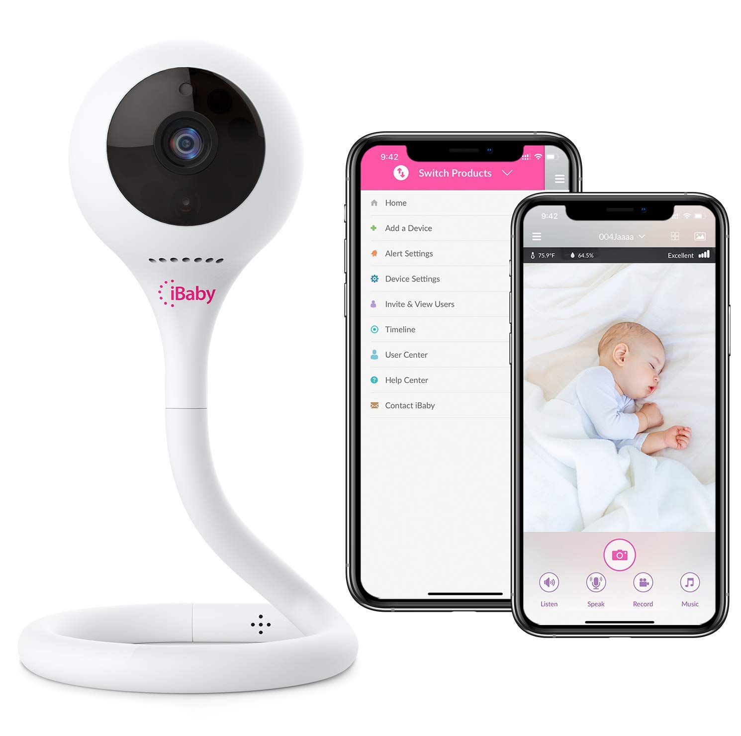 iBaby M2C WiFi Baby Monitor Camera with FHD Audio 1080P with Night Vision Wall Mount Kit Included 2021 Updated Video Audio Quality with Motion Crying Alerts, White Pack of 2