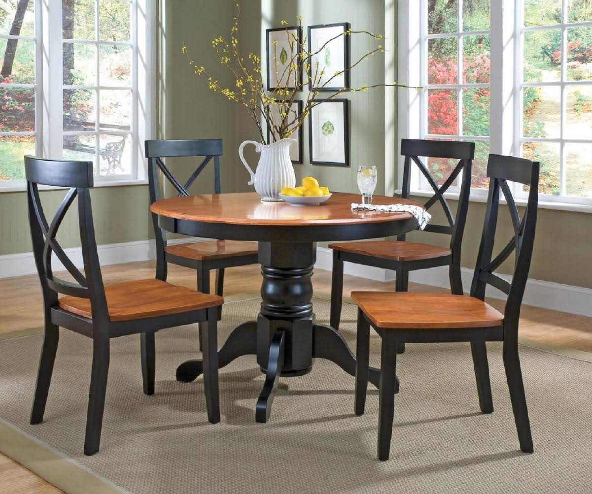 Cottage Black/Oak 5 Piece 42x22 Round Dining Set with 4 Chairs by Home Styles