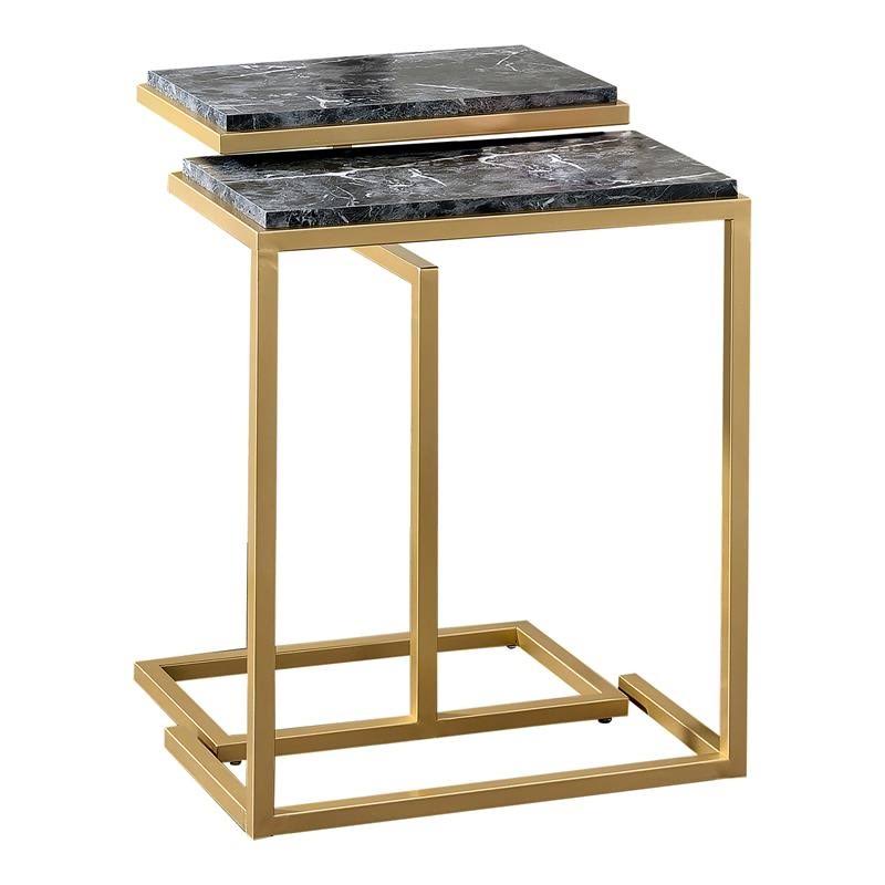 Furniture of America Gorvaire Metal 2-Piece Nesting Table in Gold and Black - IDF-AC351BK