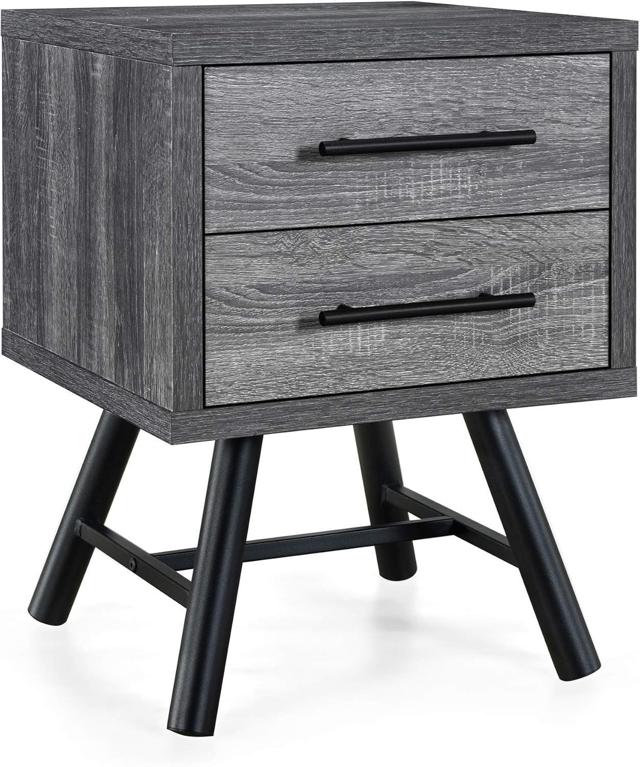Christopher Knight Home Harrison Mid-Century Modern Nightstand, Sonoma Gray Oak + Gray Oak + Black