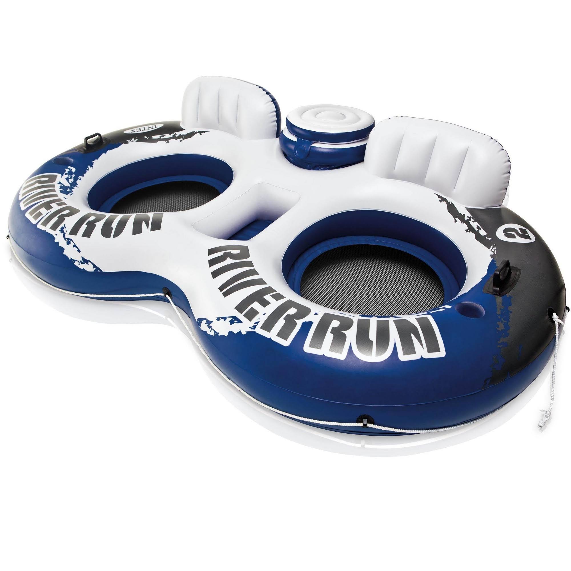 Intex River Run II Inflatable 2 Person Pool Tube Float (2 Pack) w/ Cooler Floats