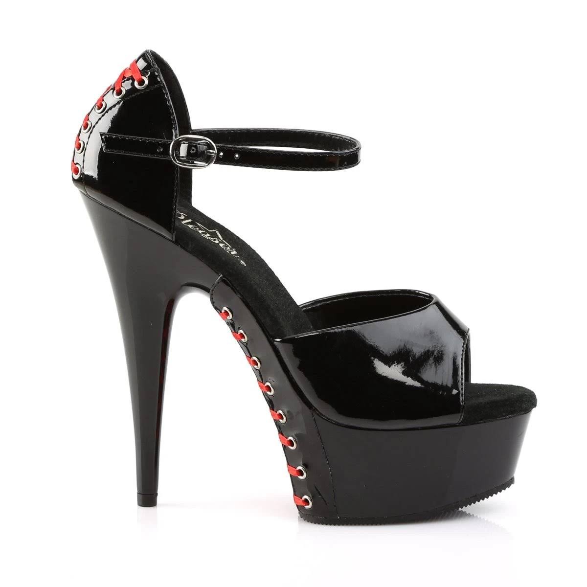 Pleaser - DELIGHT-660FH 7 / Black Patent/Black (Red Lace)