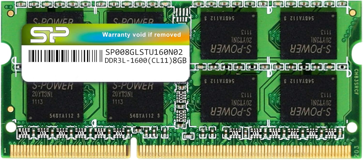 Silicon Power DDR3 / DDR3L 8GB 1600MHz (PC3 12800) 204 pin CL11 1.35V RAM Non-ECC Unbuffered SODIMM Laptop Notebook Memory RAM Module Upgrade Pack of 2