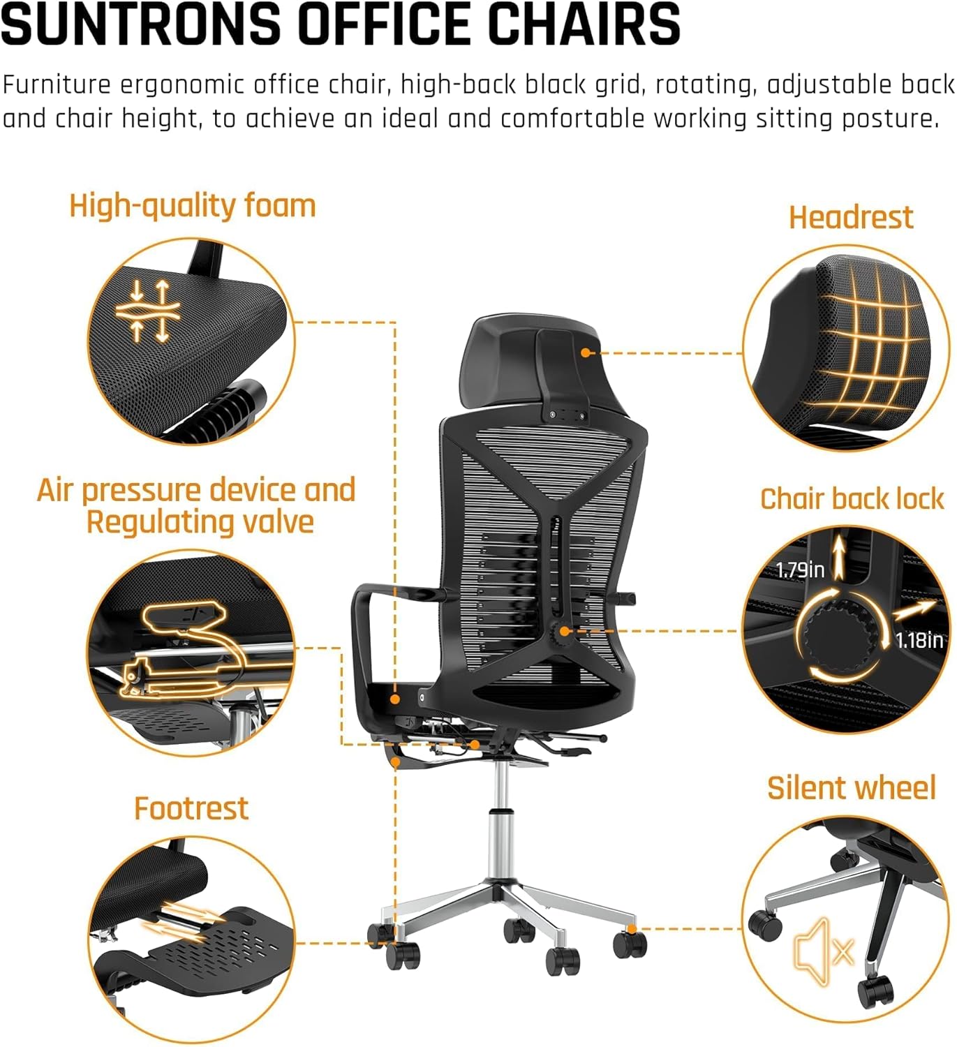 Office Chairs Clearance Comfortable Ergonomic Adjustable High Back Headrest, Cushion Lumbar Support Mesh Home Office Chair with Foot Rest