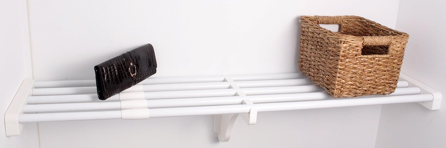 EZ Shelf DIY Expandable Shelf ONLY (No Hanging Rod) - 28” - 48” - White - Mounts to 2 Sidewalls - Easy to Install-Strong-Wire Shelving Alternative - Shelf Kit (EZS-SW48) Pack of 2