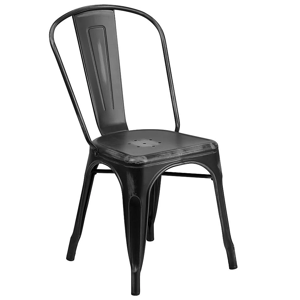 Flash Furniture Distressed Metal Indoor/Outdoor Stackable Chair in Black