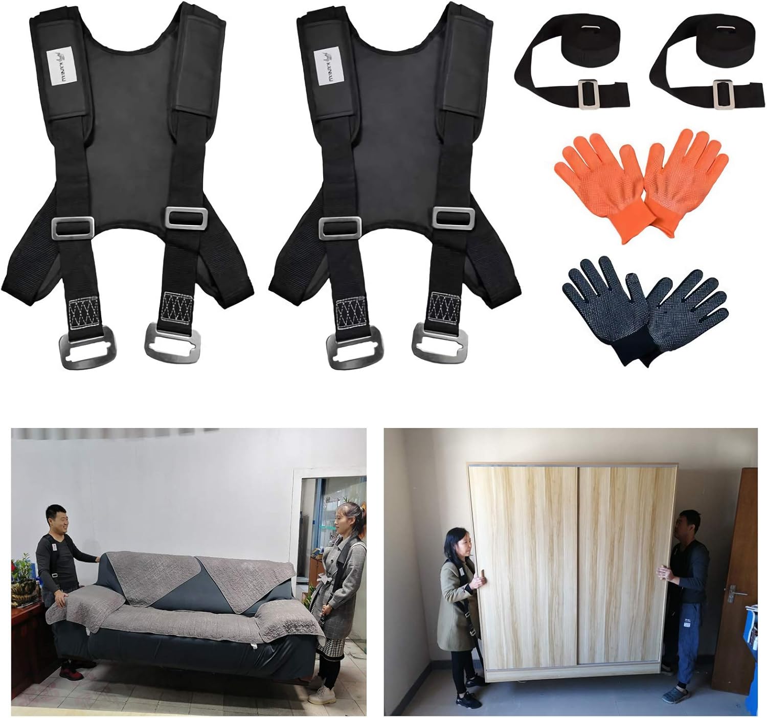 Furniture Moving Straps, Shoulder Lifting Straps for Furniture, Mattress, Piano, Refrigerator, Appliance Carrying Strap Heavy Weights 2 Person Pack of 2