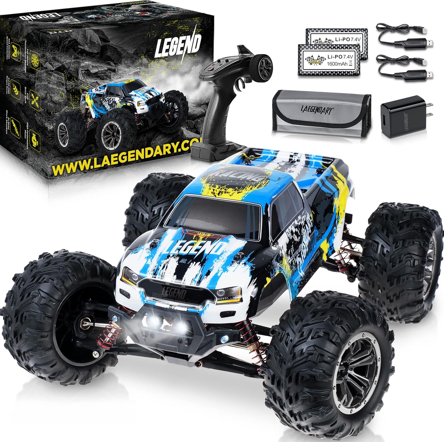 LAEGENDARY Remote Control Car - 4x4 Off Road RC Cars for Adults & Kids - Battery-Powered, Hobby Grade, Waterproof Truck - Reaches up to 30+ MPH - Red - Orange