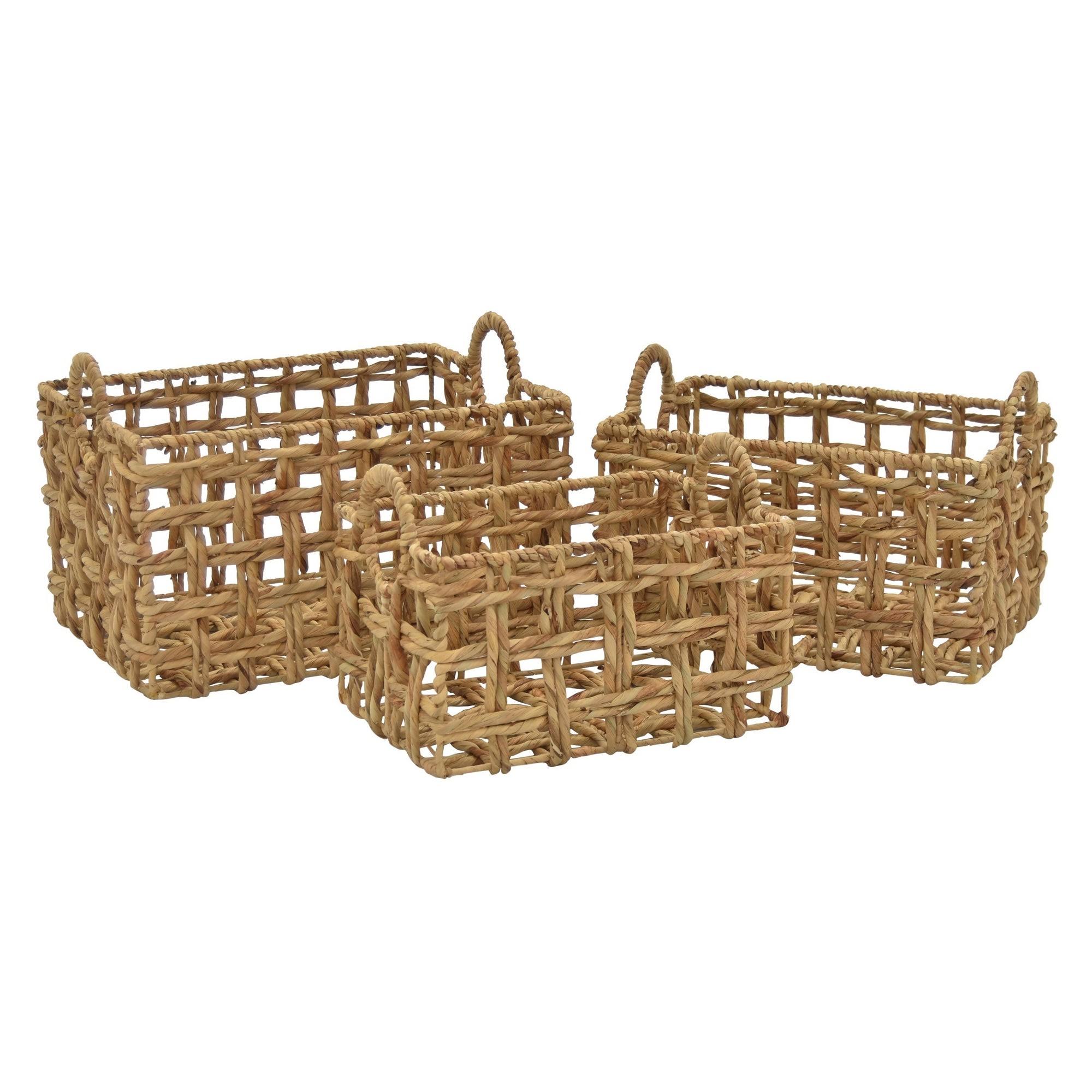 Plutus Brands Waterhyacinth Basket in Brown Natural Fiber Set of 3