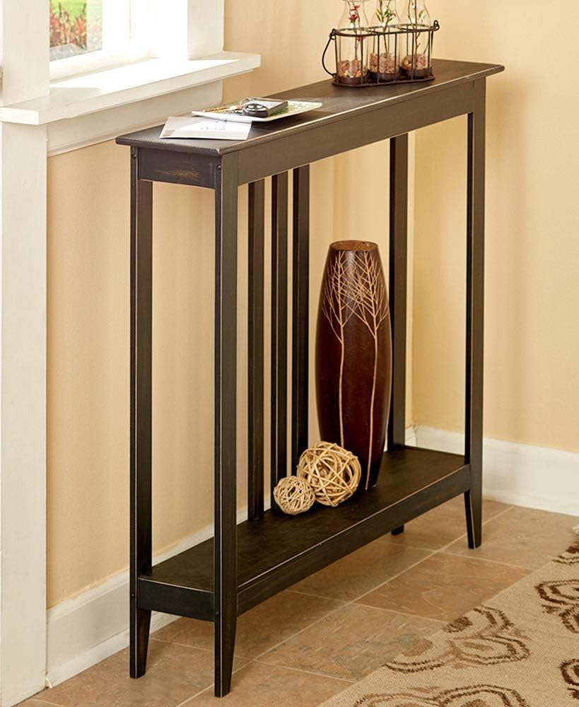 Slim Entry Table - Space-Saving Accent Table with Distressed Finish - Black Pack of 2