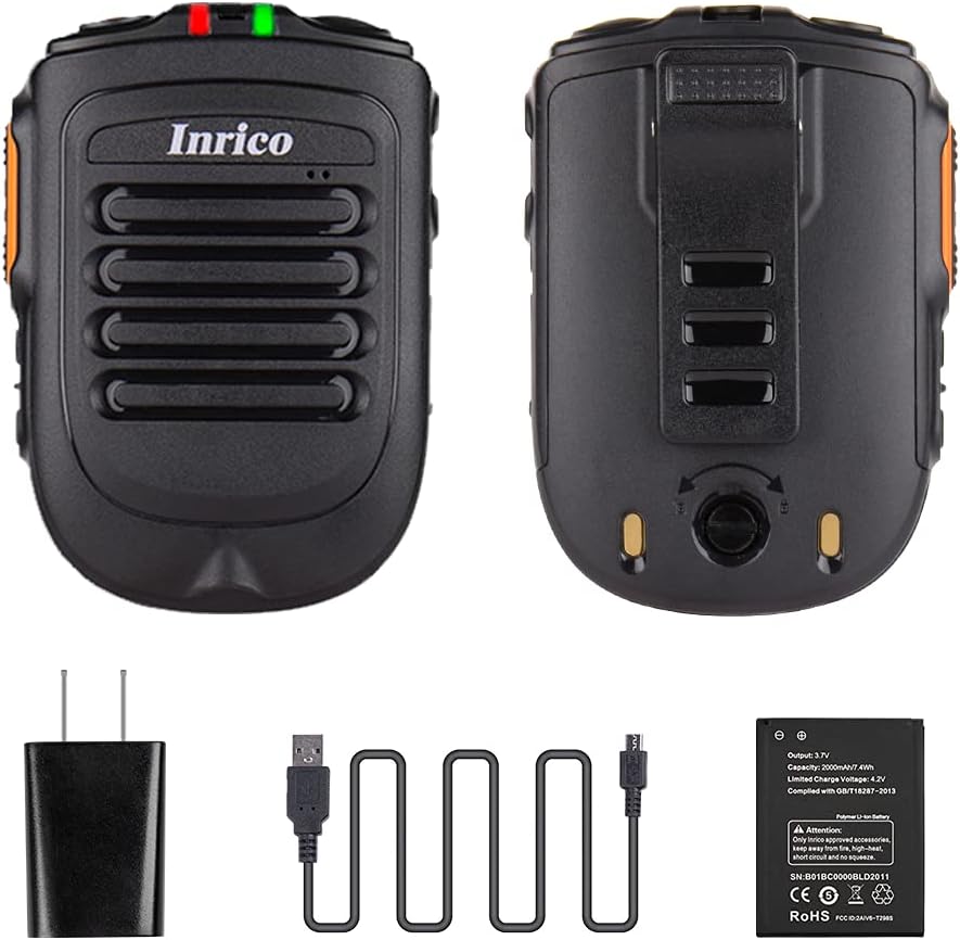 Inrico B01 Bluetoth Speaker Mic for Zello,Wirelss Speaker Mic for iOS System Bluetooth Version 4.2 Support W7 N60 W2PLUS Android Mobile Radio Phone Pack of 2