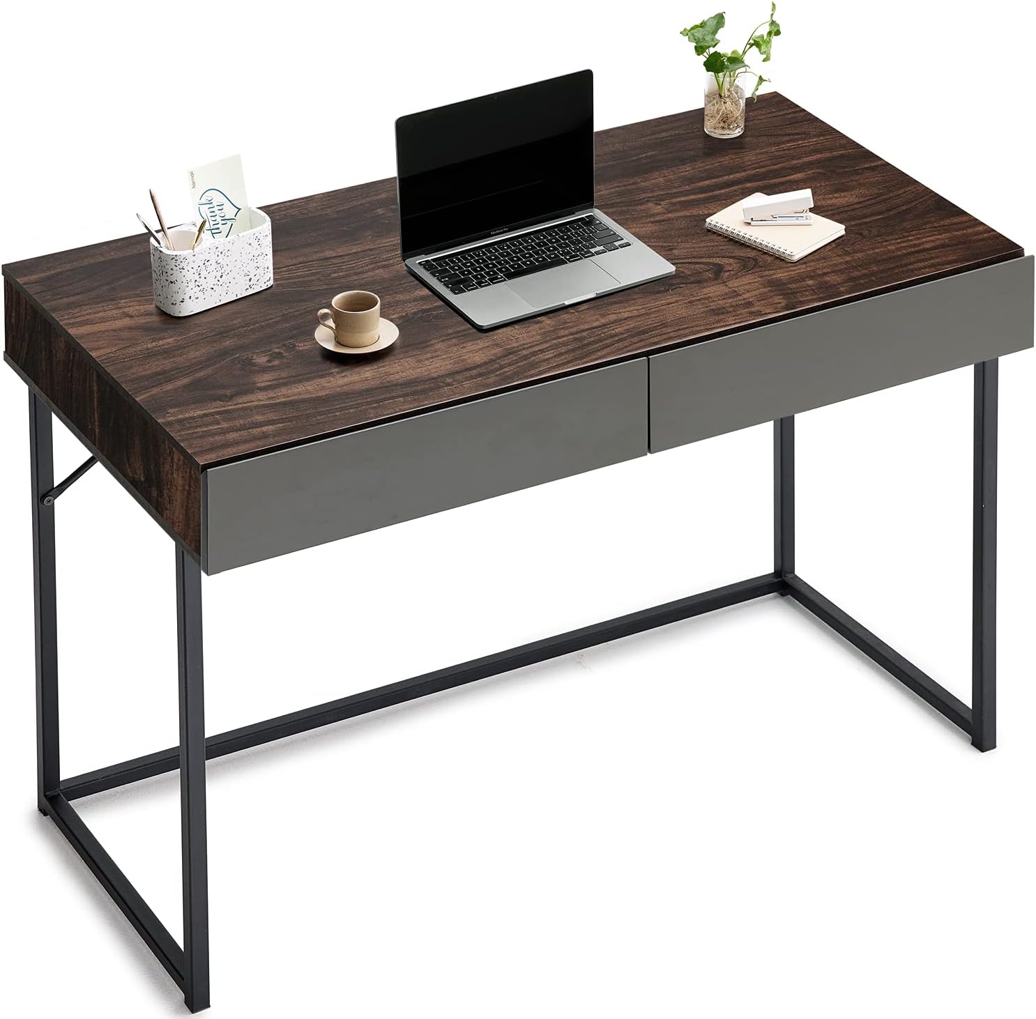 Harmati Computer Desk with Drawers for Storage - 40 Inch Small Home Office Desks for Small Spaces, Modern Simple Writing Study Desk for Students Bedroom (Oak/Light Grey)