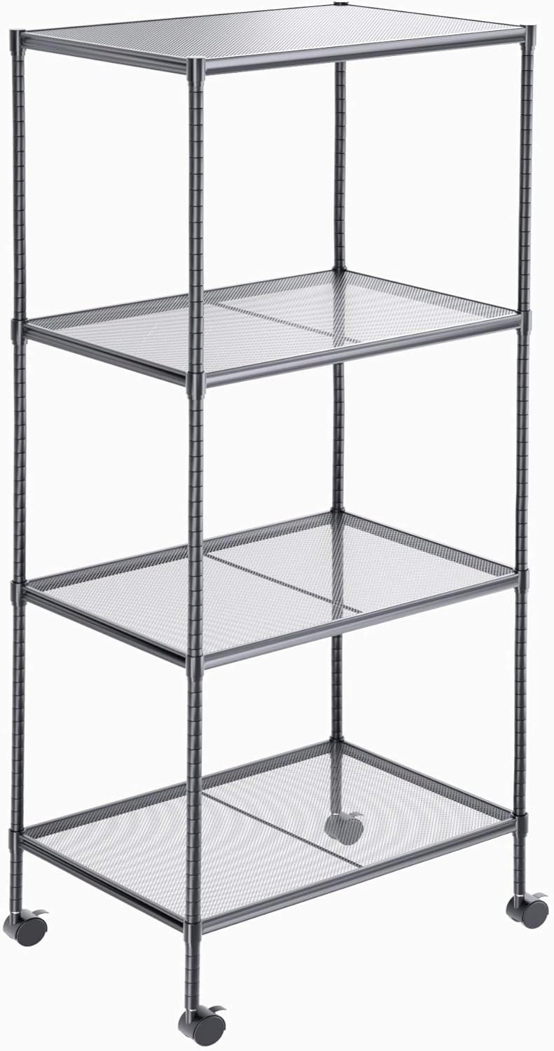 OVICAR 4-Tier Wire Storage Shelves, Adjustable Shelving Units with Wheels, Steel Metal Storage Rack for Kitchen Pantry Closet Laundry, Durable Organizer Garage Tool Storage Shelf (Grey, 3 Tiers)