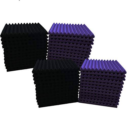 HPKL9999 48 Pack 12x22x 12x22X1x22 Acoustic Panels Studio Soundproofing Foam Wedge Tiles, (24Black+24purple)