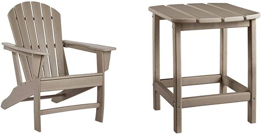 Signature Design by Ashley - Sundown Treasure Outdoor Adirondack Chair - Light Brown & Design by Ashley P014-703 Sundown Treasure Rectangular End Table, Grayish Brown