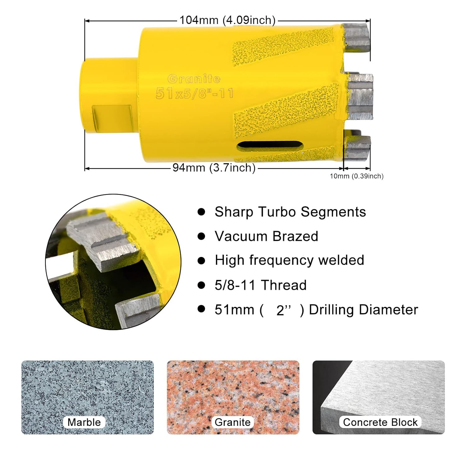 SDRTOP 2 Inch Diamond Core Drill Bits Dry Wet Granite Hole Saw Vacuum Brazed for Marble Masonry Coring Bit (51mm)