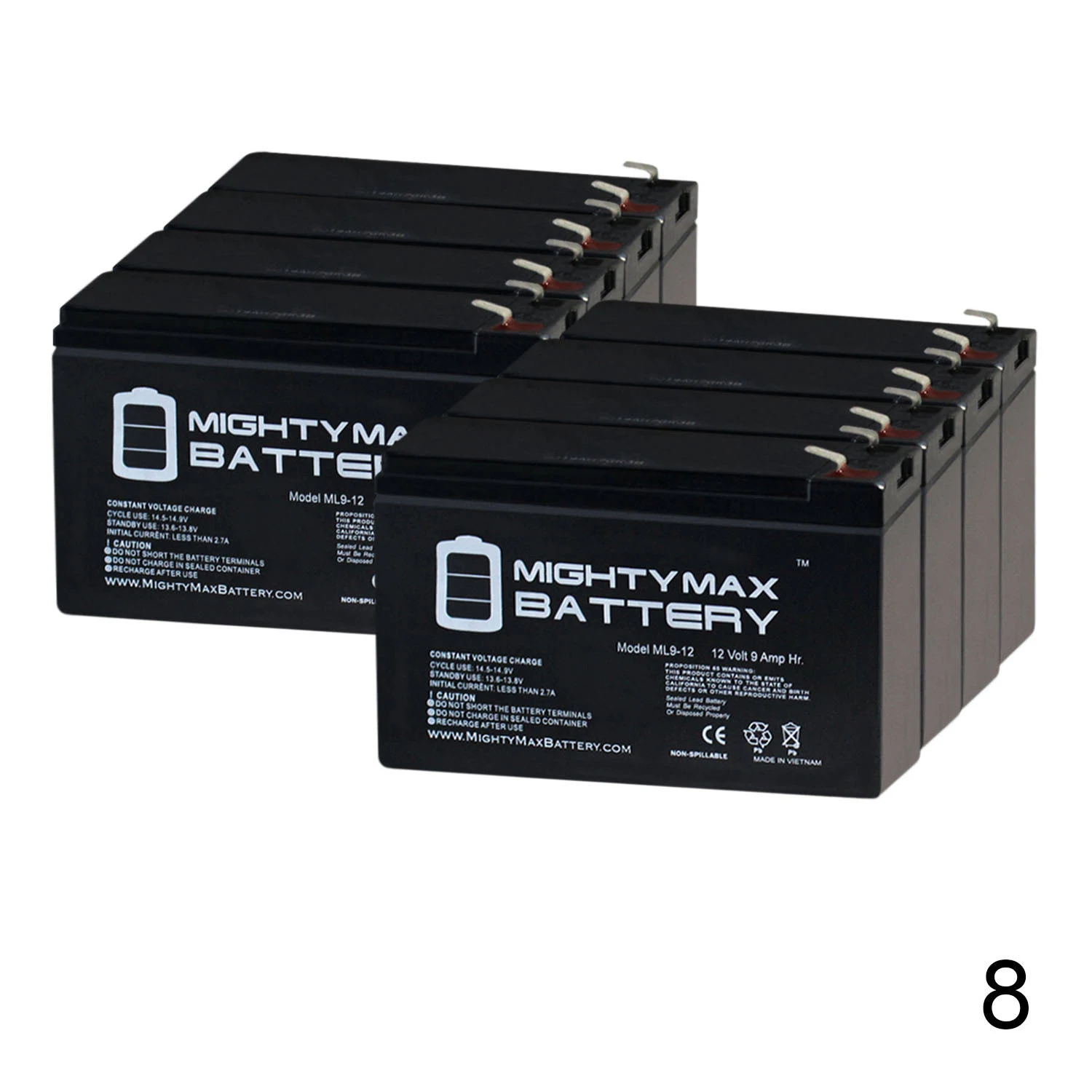 Mighty Max 12V 9Ah SLA Battery for Peak Pkc0j6 600 Amp - 8 Pack