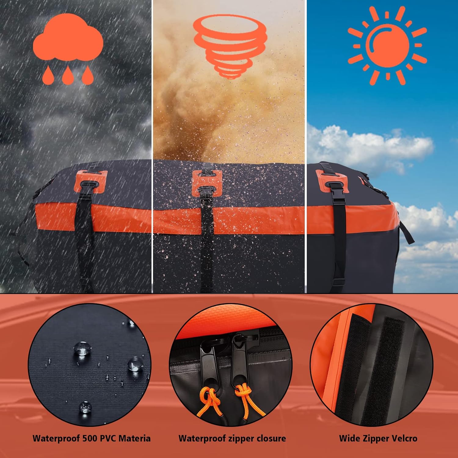 SJEhome 21 Cubic Feet Rooftop Cargo Carrier,Car Roof Bag for All Cars with/Without Rack,600D PVC Waterproof Car Roof Storage,Includes Anti-Slip Mat,6 Door Hooks,Adjustable Elasticity Car Cargo Net