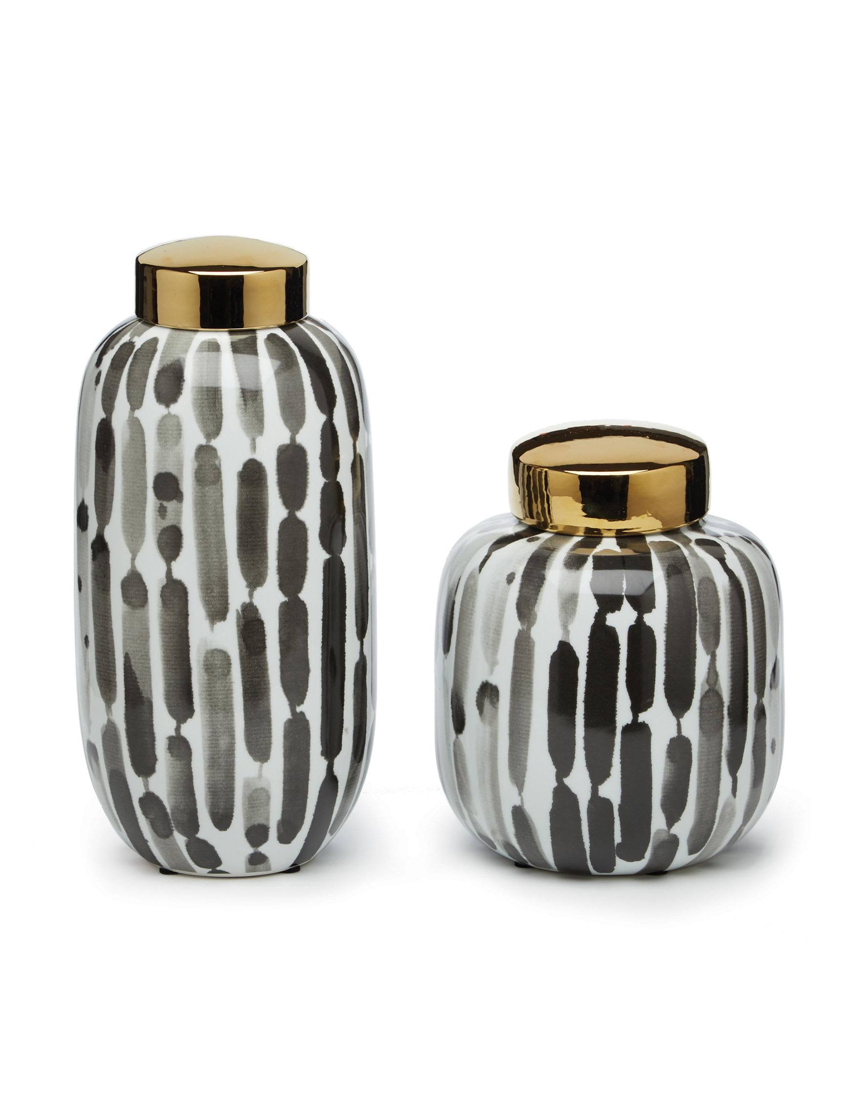 Set of 2 Black and White Covered Jars Lid
