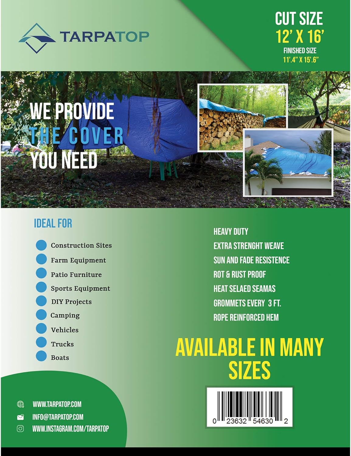 Waterproof Extra Heavy-Duty Tarp 12X16 Multi-Purpose Poly Tarpaulin with Aluminum Grommets Rot Rust and UV Resistant Cover Protector Shelter for Cars Boats Construction Contractors Campers 10 Mill