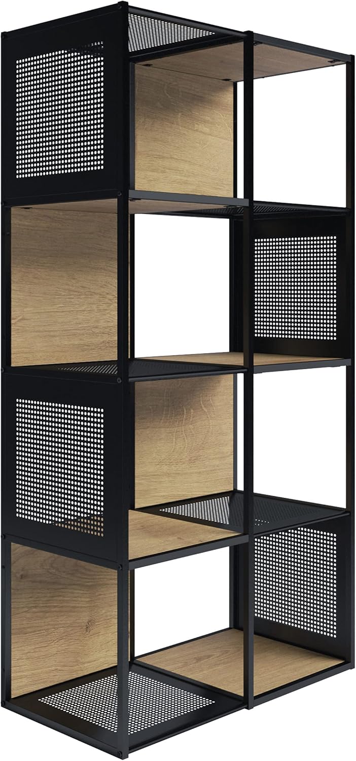 Cube Storage Bookshelf &ndash; Industrial Style Wood and Metal Shelving &ndash; Freestanding Bookcase for Home or Office by Lavish Home (Oak and Black)