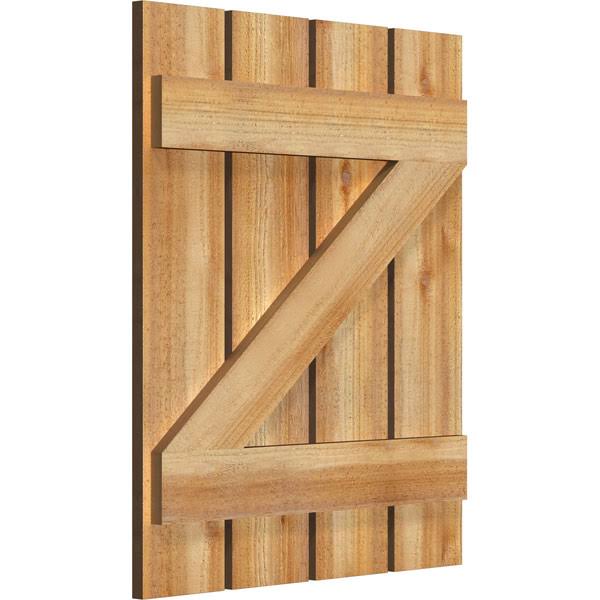 23x22W x 28x22H TimberCraft Four 5 3/8x22 Boards Spaced Board-n-Batten Shutters w/Z-Bar, Rough Sawn Western Red Cedar (Per Pair)