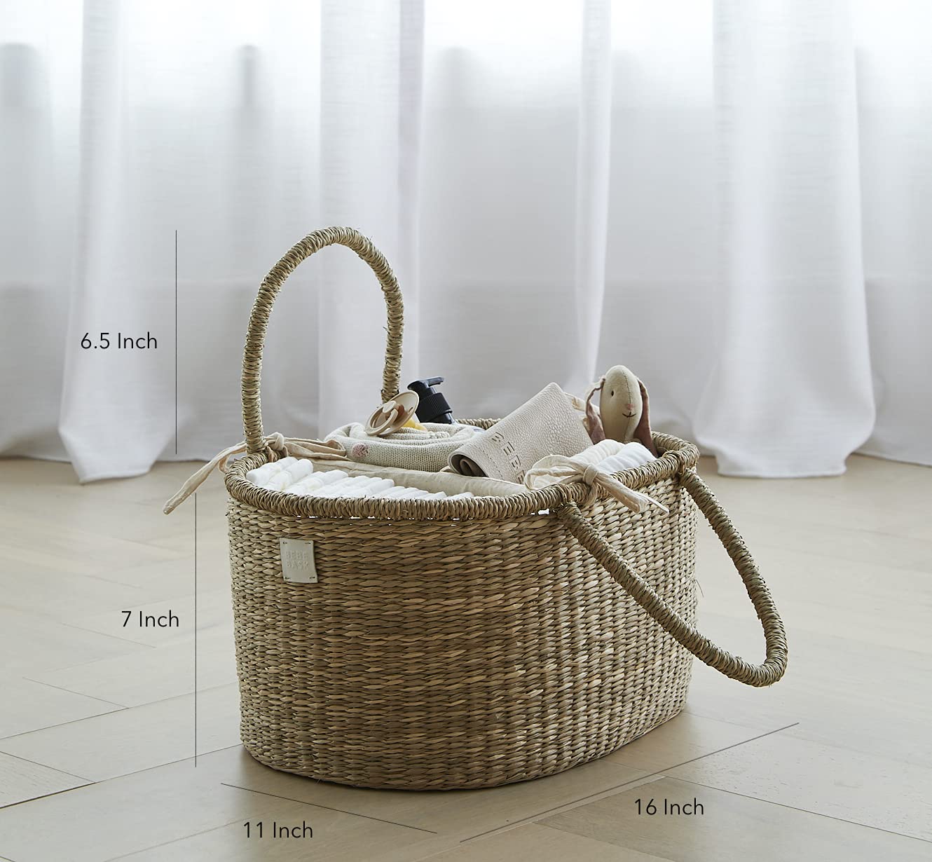 Bebe Bask Baby Diaper Caddy Organizer in Organic Seagrass w Removable Divider. This Luxury Diaper Caddy Basket Makes The Perfect Cute Diaper Caddy for Baby Girl & Diaper Caddy for Baby Boy Pack of 2