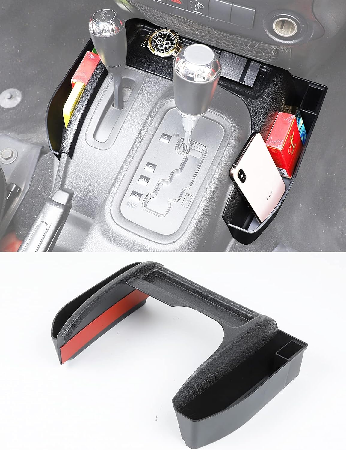 Savadicar GT-3 JK Shifter Storage Box, Gear Shift Console Side Tray Organizer for 2011-2018 Jeep Wrangler JK JKU, Reserved USB Charger Extender Slot, Interior Accessories, Black