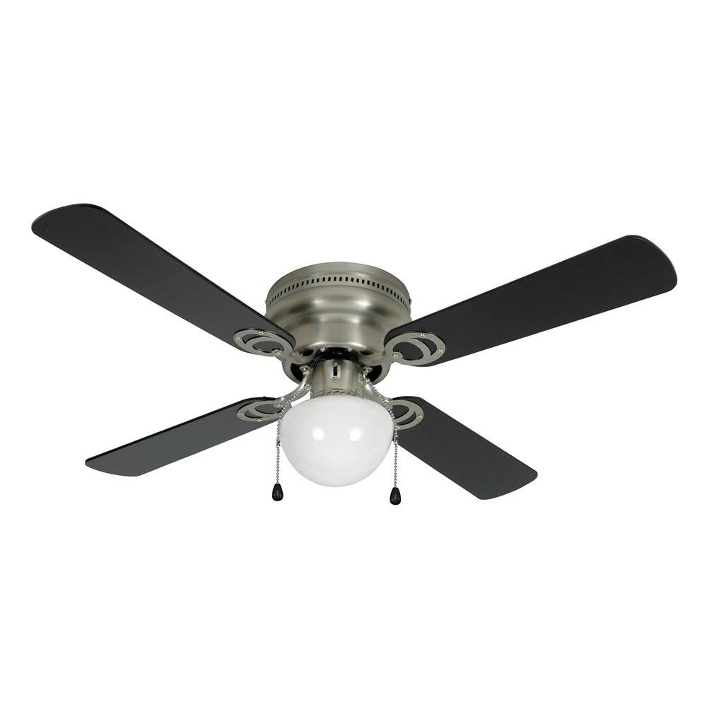Hardware House Aegean Flush 42x22 Ceiling Fan with 1-light Kit - Satin Nickel - Black / Light Maple Blades
