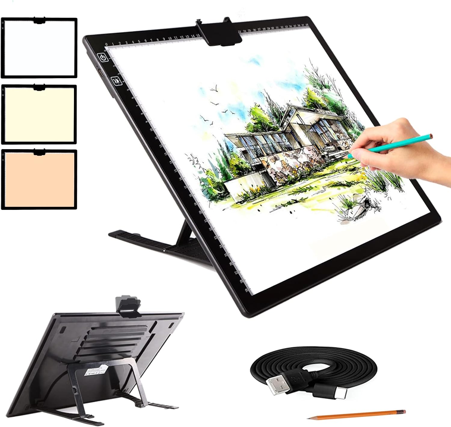 A3 Tracing Light Box, iVAOOZE A3 LED Light Pad with 3 Colors Mode Stepless Dimmable and 6 Levels of Brightness Light Copy Pad, Wireless Rechargeable Led Light Board for Diamond Painting Sketching