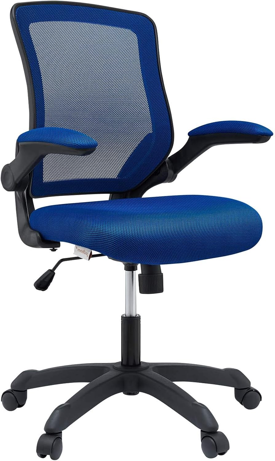 Modway Veer Office Chair with Mesh Back and Vinyl Seat With Flip-Up Arms in Black
