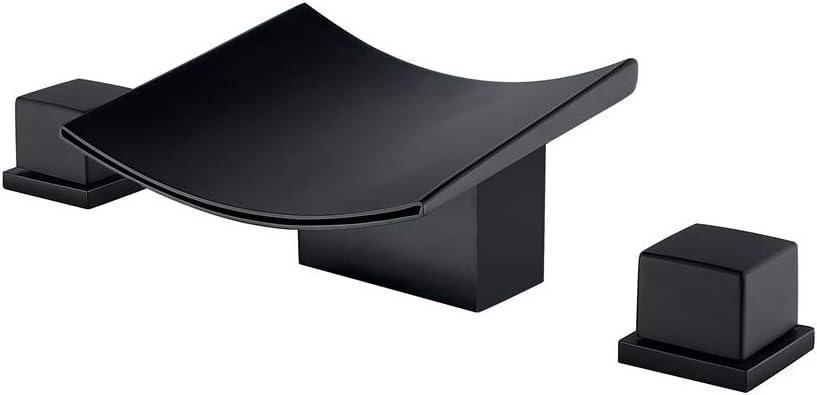 Yawhite Waterfall Bathroom Faucet 3 Holes 2 Handles Widespread Bathroom Sink Faucet, Matte Black Modern Faucet for Bathroom