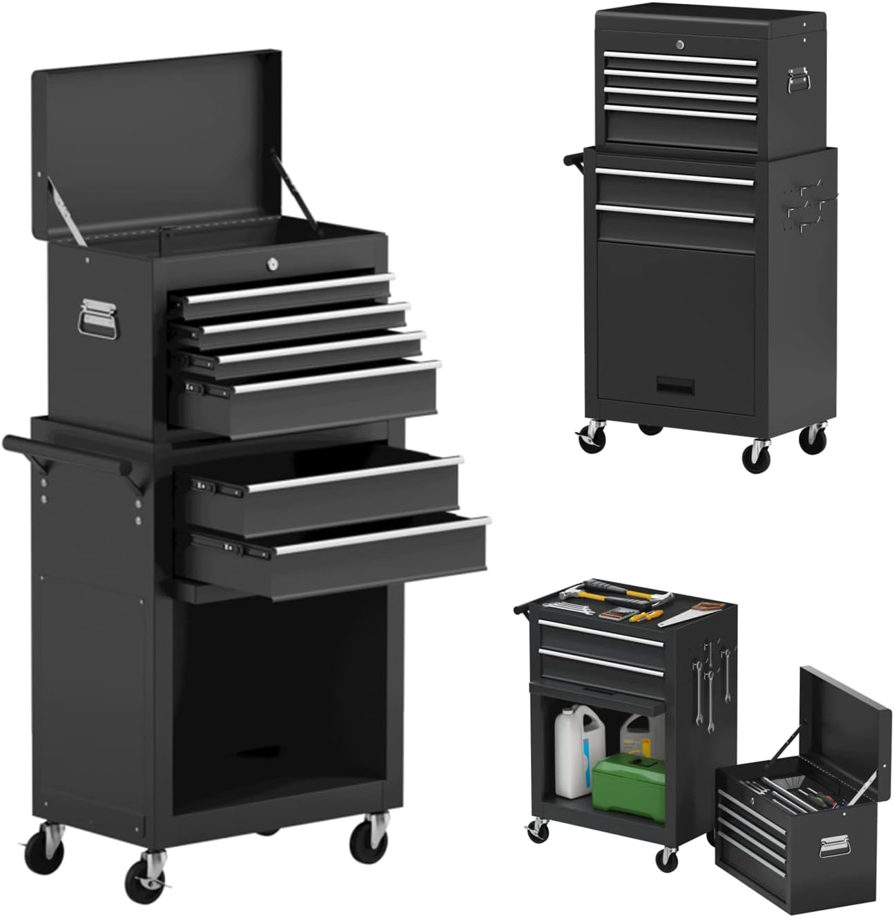 ERGOMASTER 6-Drawers Rolling Tool Chest Cabinet High Capacity Tool Storage Cabinet with Wheels and Locking System, Removable Toolbox Organizer with Sliding Drawers (Standard-6 Black)