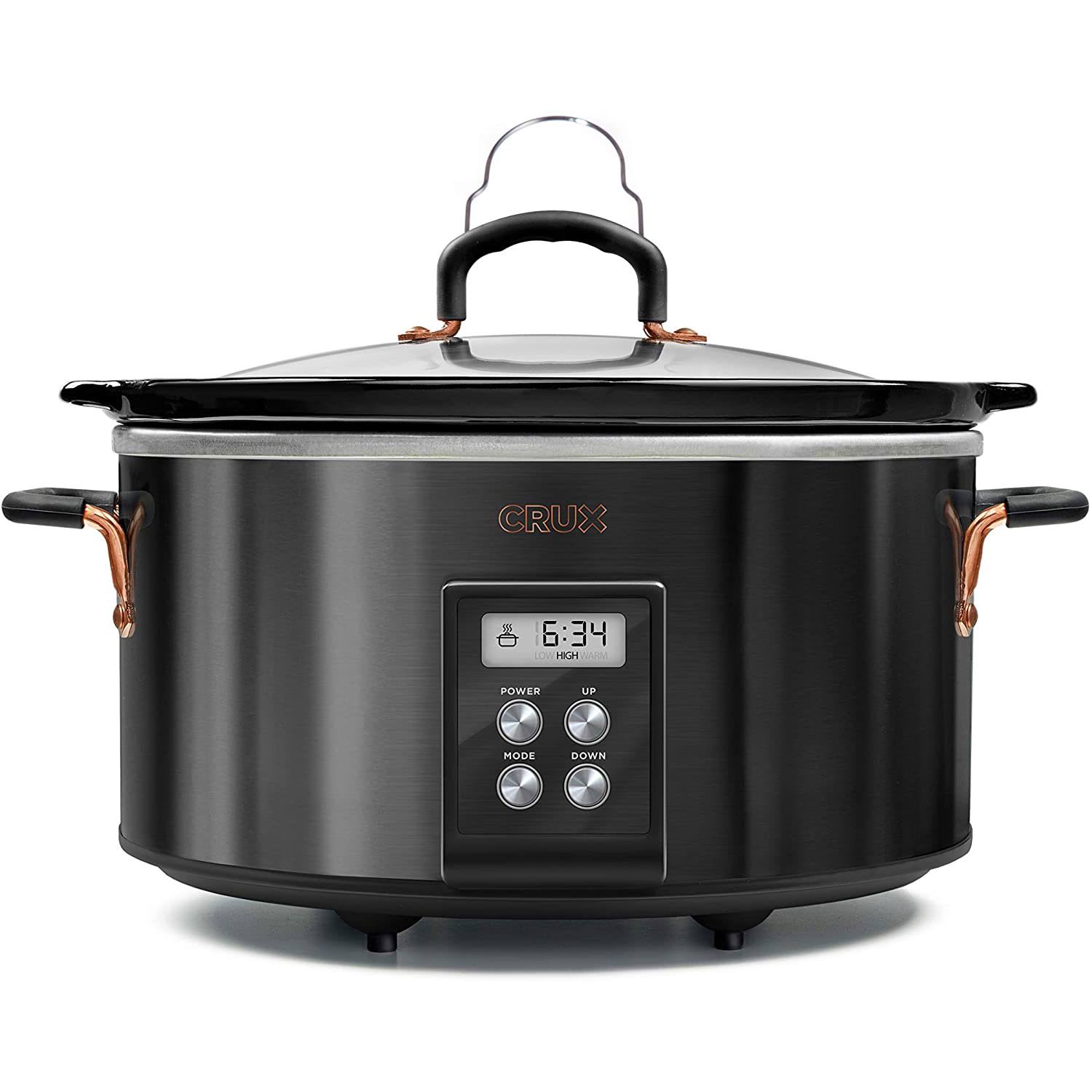 Crux 14681-SN 6 Quart Programmable Slow Cooker with Timer, Black Stainless Steel