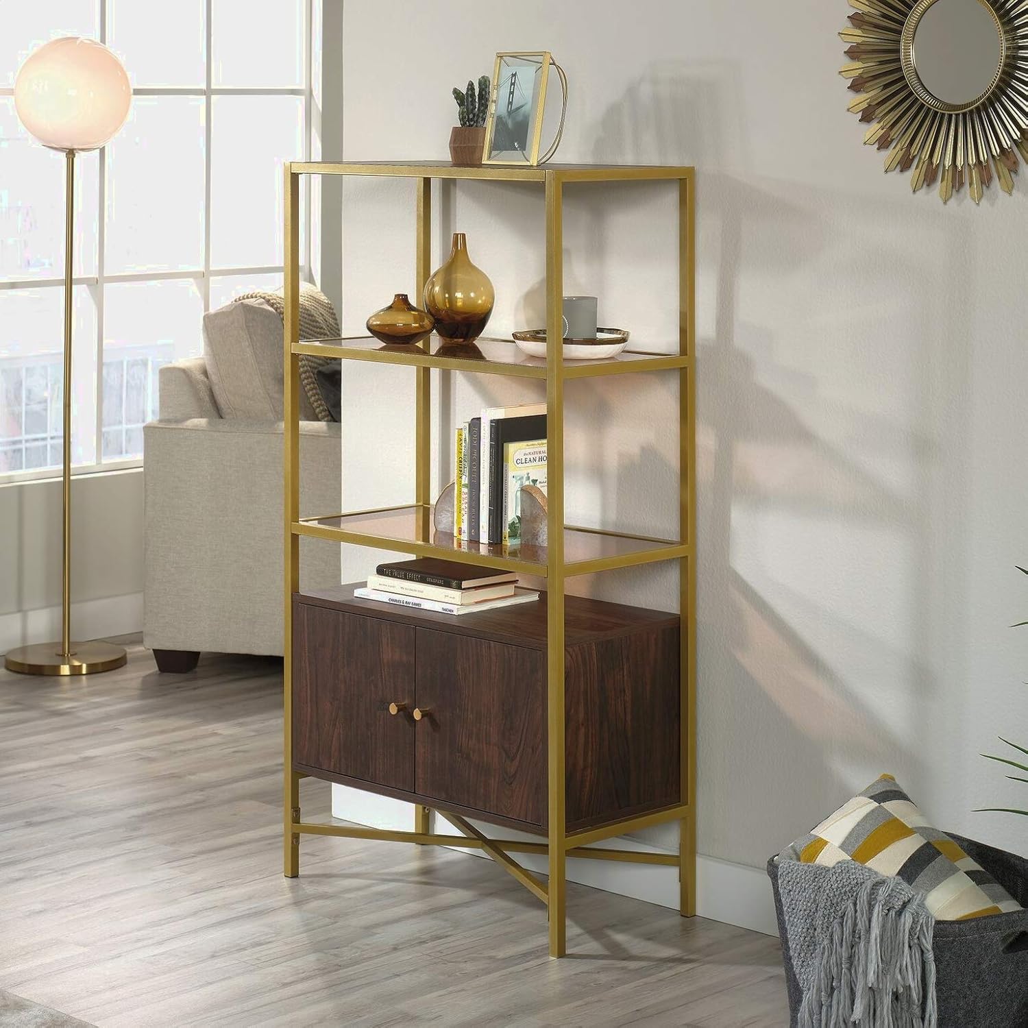 Delgado 51.62'' H x 27.5'' W Metal Etagere Bookcase, Shelf Weight Capacity: 35 lb, Tipover Restraint Device Included