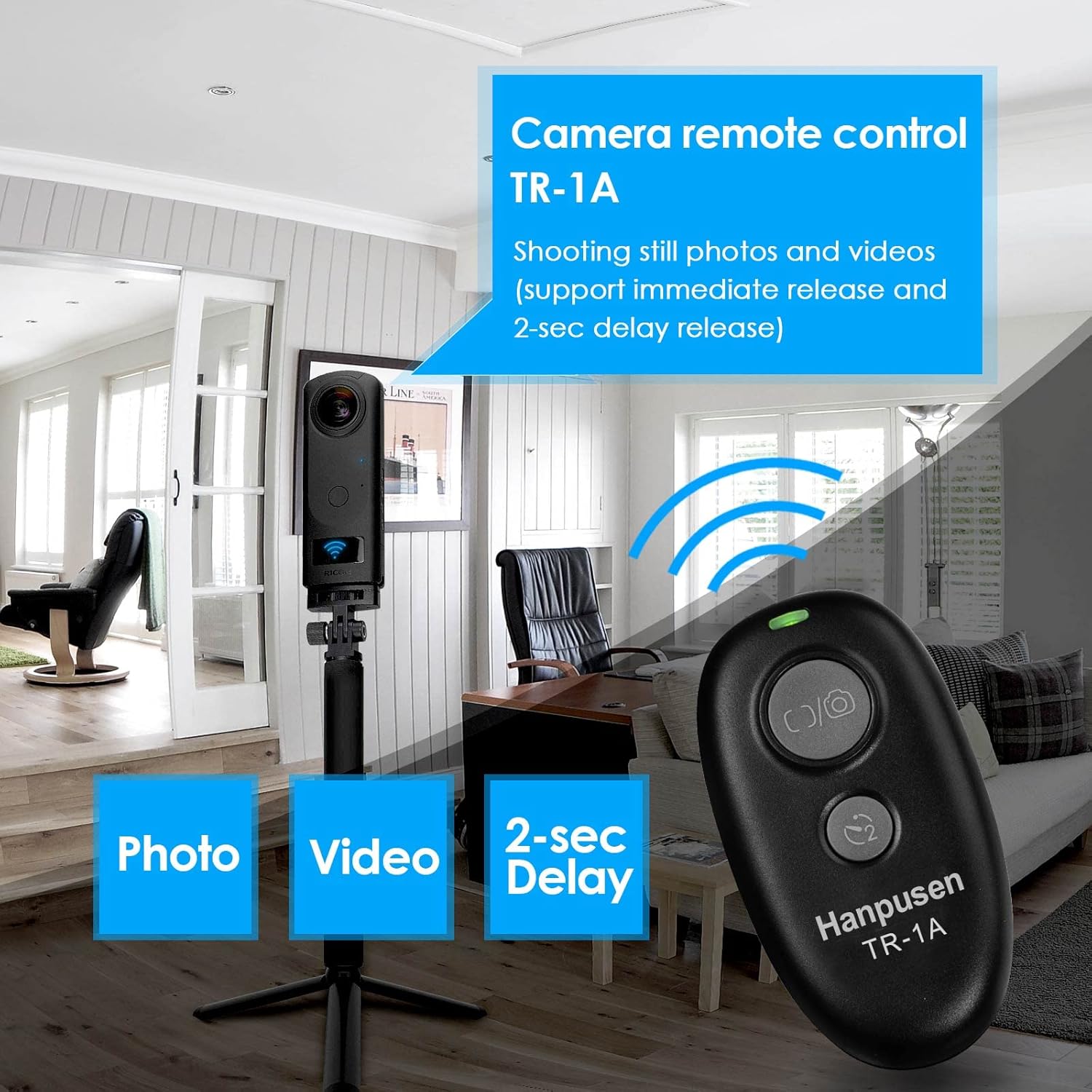 Camera Remote Control Shutter Release for Theta - Compatible with Ricoh Theta SC2, Theta Z1, Theta V Cameras; Replace RICOH TR-1