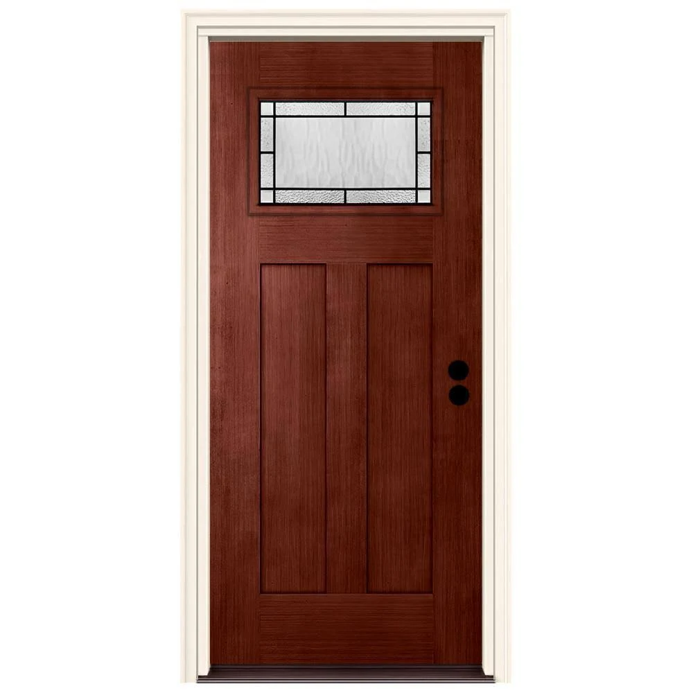 JELD-WEN 36 in. x 80 in. Left-Hand 1-Lite Craftsman Wendover Black Cherry Stained Fiberglass Prehung Front Door with Brickmould