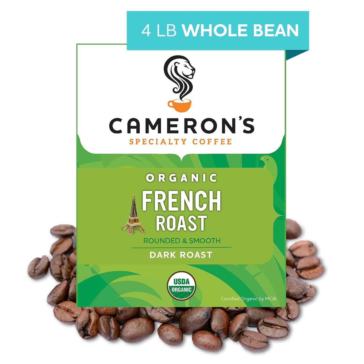 Cameron's Coffee Roasted Whole Bean Coffee, Organic French Roast, 4 Pound, 64 Ounce (Pack of 1) Pack of 2