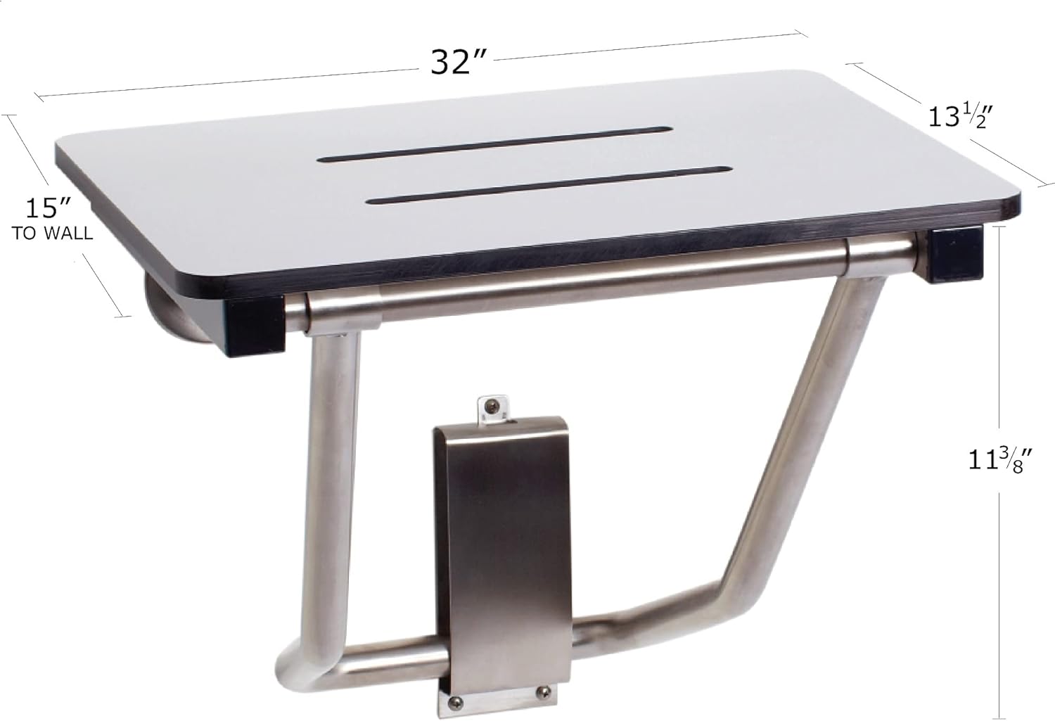 Seachrome Lift-Assist, Yoke-Style 32 x 15 Folding Shower Seat, ADA Bathroom Safety, Wall-Mount, Transfer Bench, 32