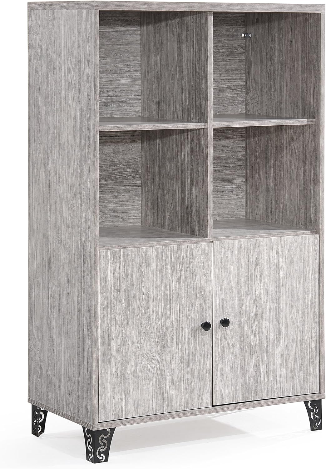 Christopher Knight Home Justina Mid-Century Modern Fiberboard Cabinet, Black / Grey Oak Finish