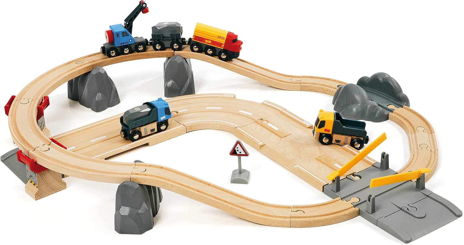 BRIO World 33210 - Rail & Road Loading Set - 32 Piece Wooden Toy Train Set for Kids Age 3 and Up Pack of 2