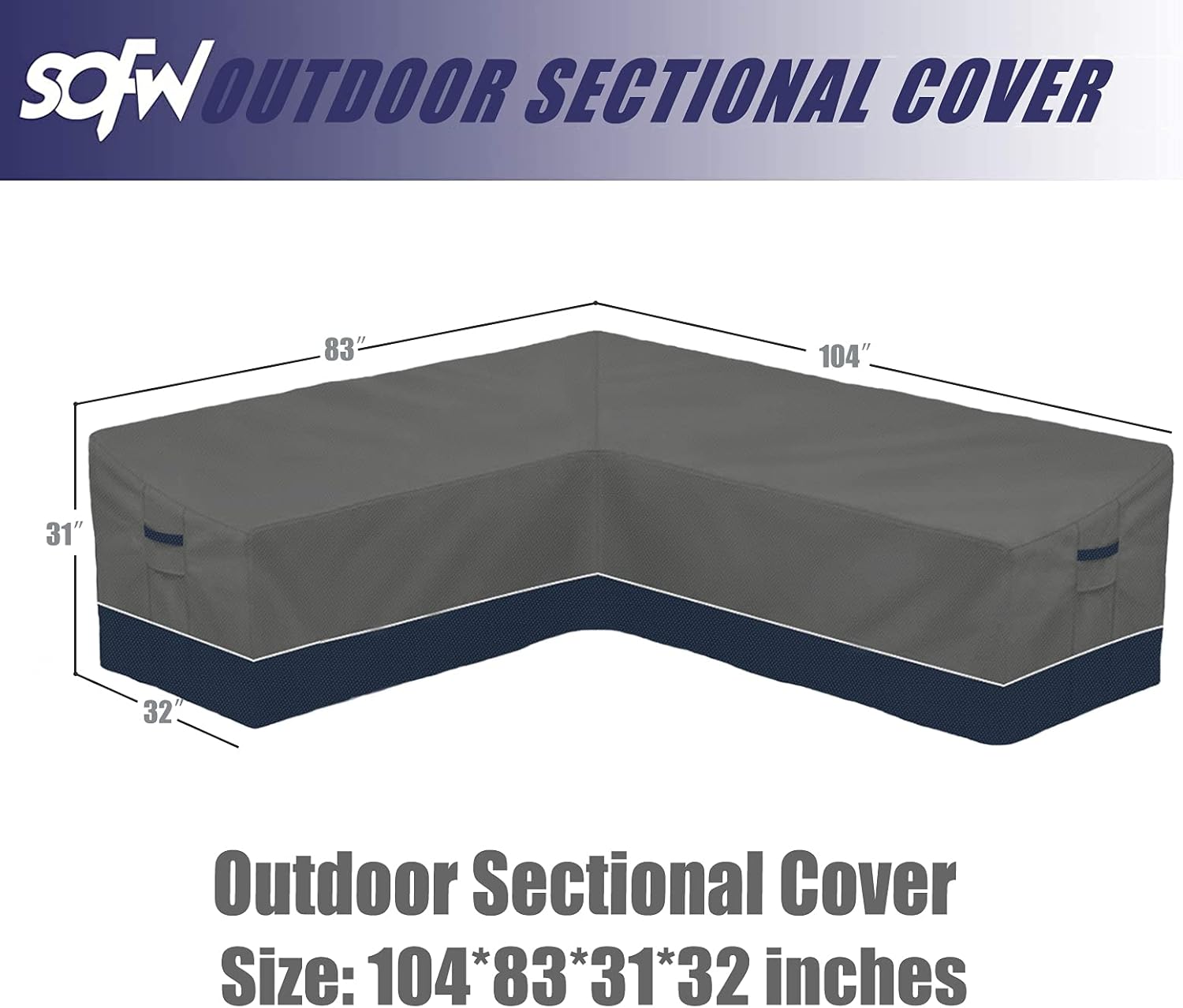 SOFW Outdoor Sectional L Shaped Sofa Cover,83 x 104 inch Outdoor Sectional Cover,600D Oxford Fabric Outdoor Waterproof Sectional Couch Cover,Left Facing, Gray Blue