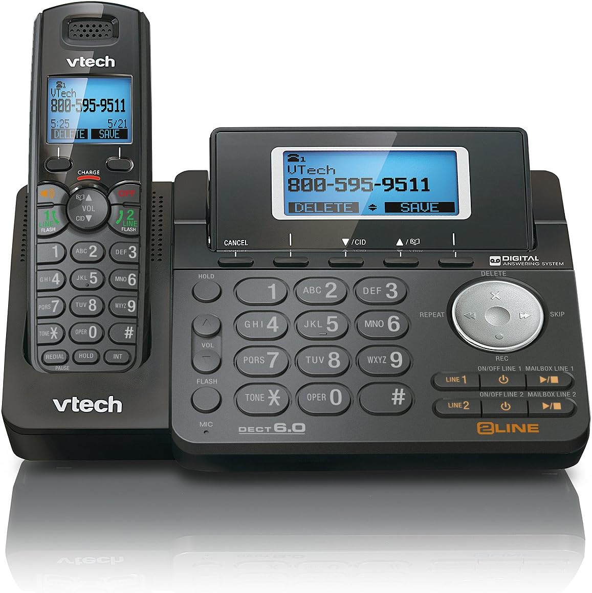 VTech DS6151-11 DECT 6.0 2-Line Expandable Cordless Phone + (7) DS6101-11 Accessory Handset, Black