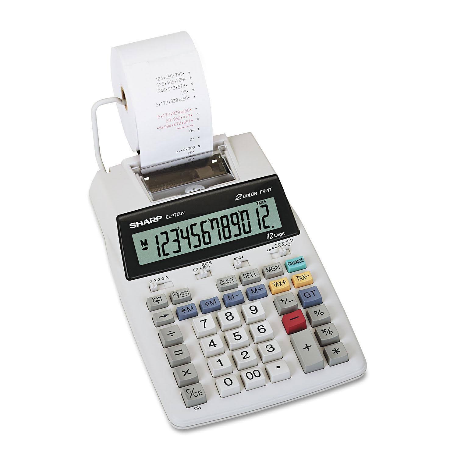 Sharp - EL1750V LCD Two-Color Printing Calculator, 12-Digit LCD - Black/Red S744471